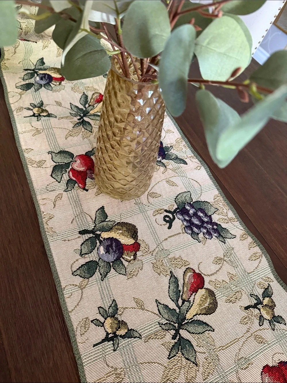 Floral Fruit Tapestry Runner in Cream with Red & Green Accents